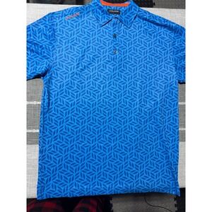Druids Mens Golf Polo Shirt Large Blue Geometric Leaf Performance Short Sleeve